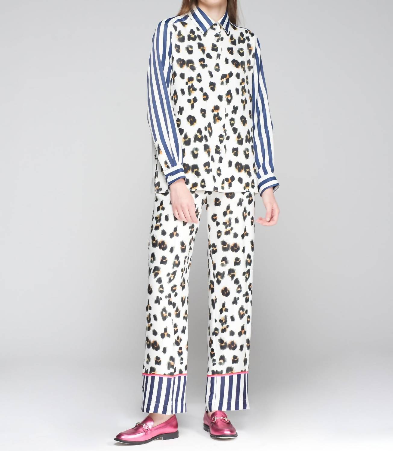 Vilagallo - Leopard Print Top - animal - button - down - shirts - clothing