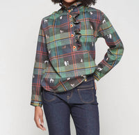 Vilagallo - Plaid Playful Dog Print Top