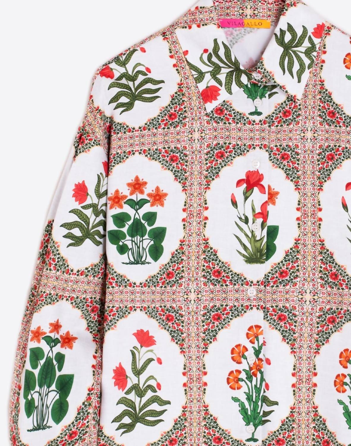 Vilagallo - Puff Sleeve Floral Printed Shirt - blouses - clothing - cotton