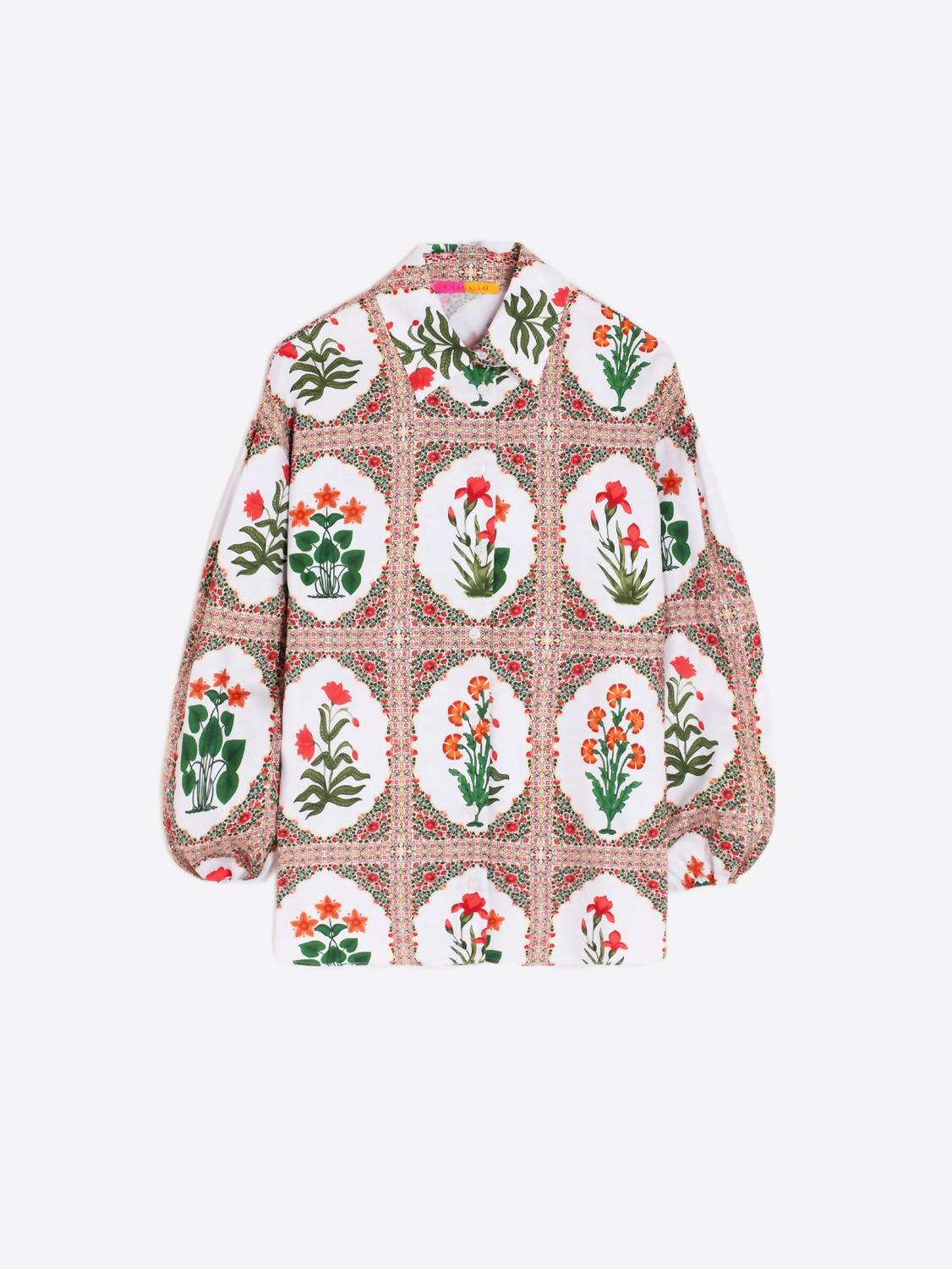 Vilagallo - Puff Sleeve Floral Printed Shirt - blouses - clothing - cotton