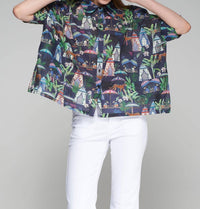 Vilagallo - Short - sleeved Printed Shirt - blouses - blue - clothing
