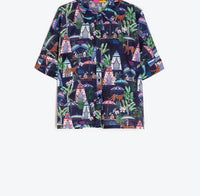 Vilagallo - Short - sleeved Printed Shirt - blouses - blue - clothing