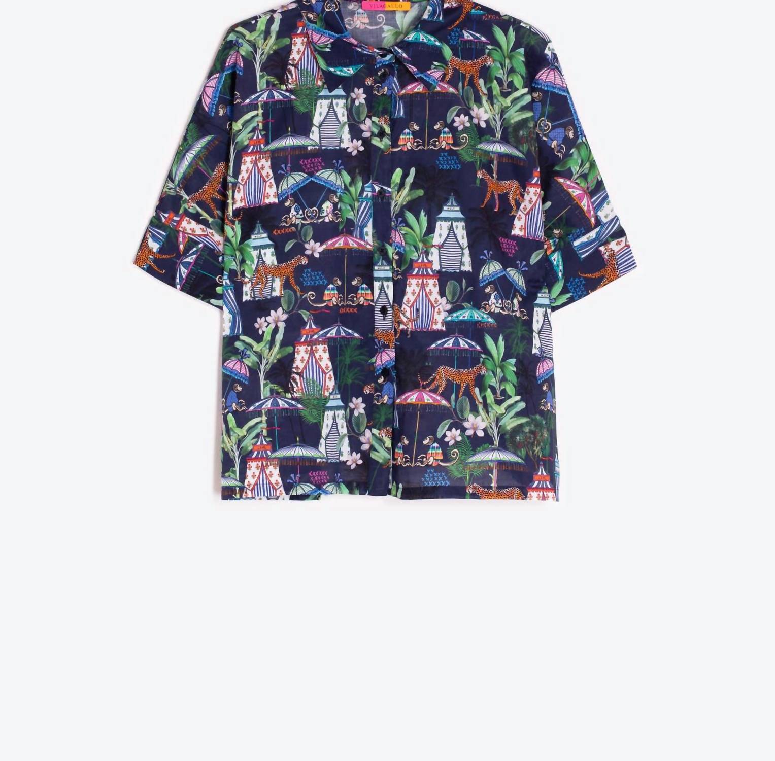 Vilagallo - Short - sleeved Printed Shirt - blouses - blue - clothing