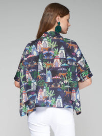 Vilagallo - Short - sleeved Printed Shirt - blouses - blue - clothing