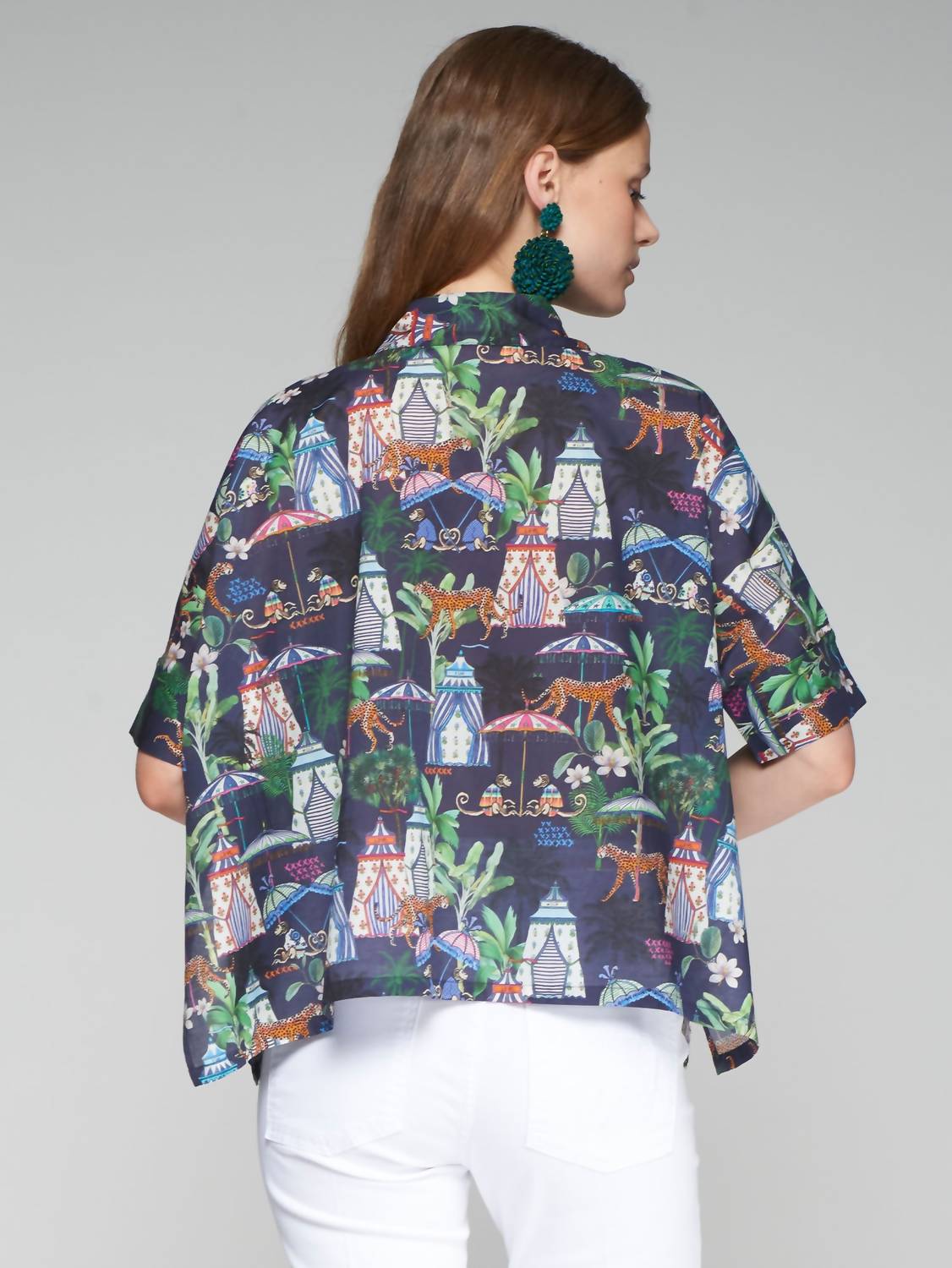Vilagallo - Short - sleeved Printed Shirt - blouses - blue - clothing