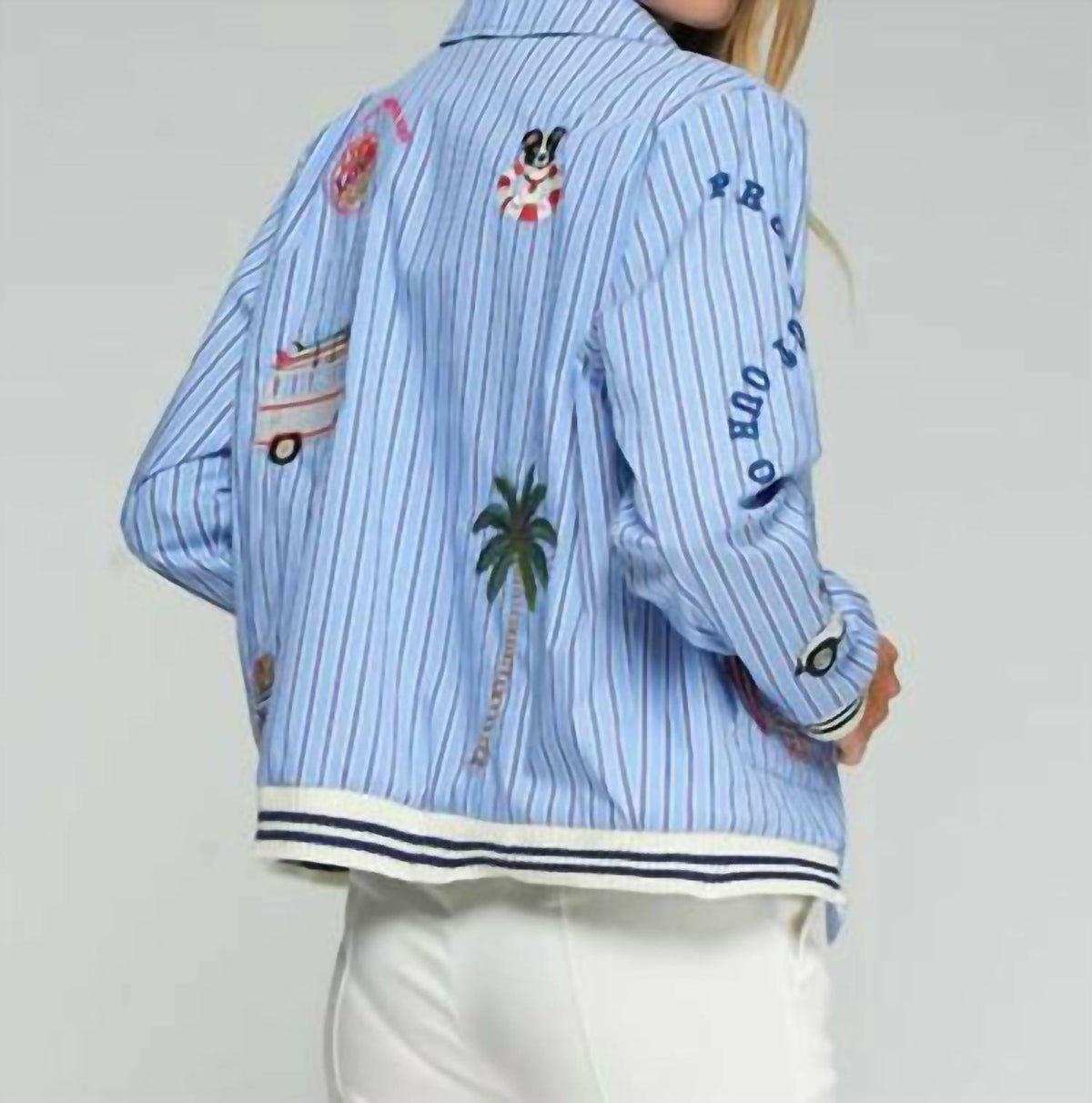 Vilagallo - Surf Embroidery Striped Bomber Jacket
