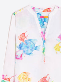 Vilagallo - V Neck Watercolor Print Blouse - blouses - clothing - linen