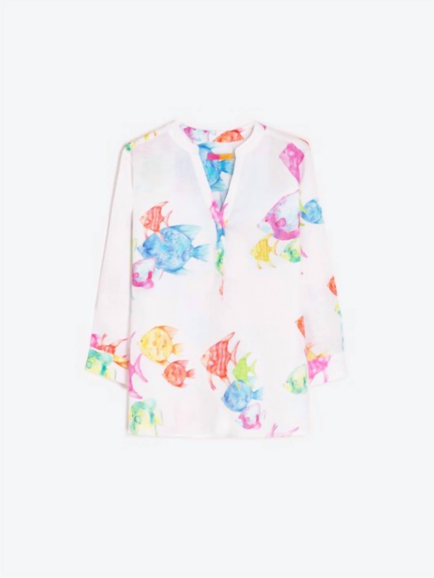 Vilagallo - V Neck Watercolor Print Blouse - blouses - clothing - linen
