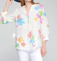 Vilagallo - V Neck Watercolor Print Blouse - blouses - clothing - linen