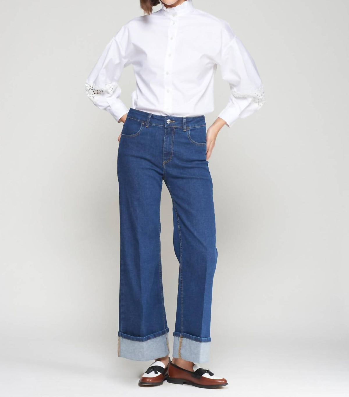 Vilagallo - Wide Leg Cuffed Pant