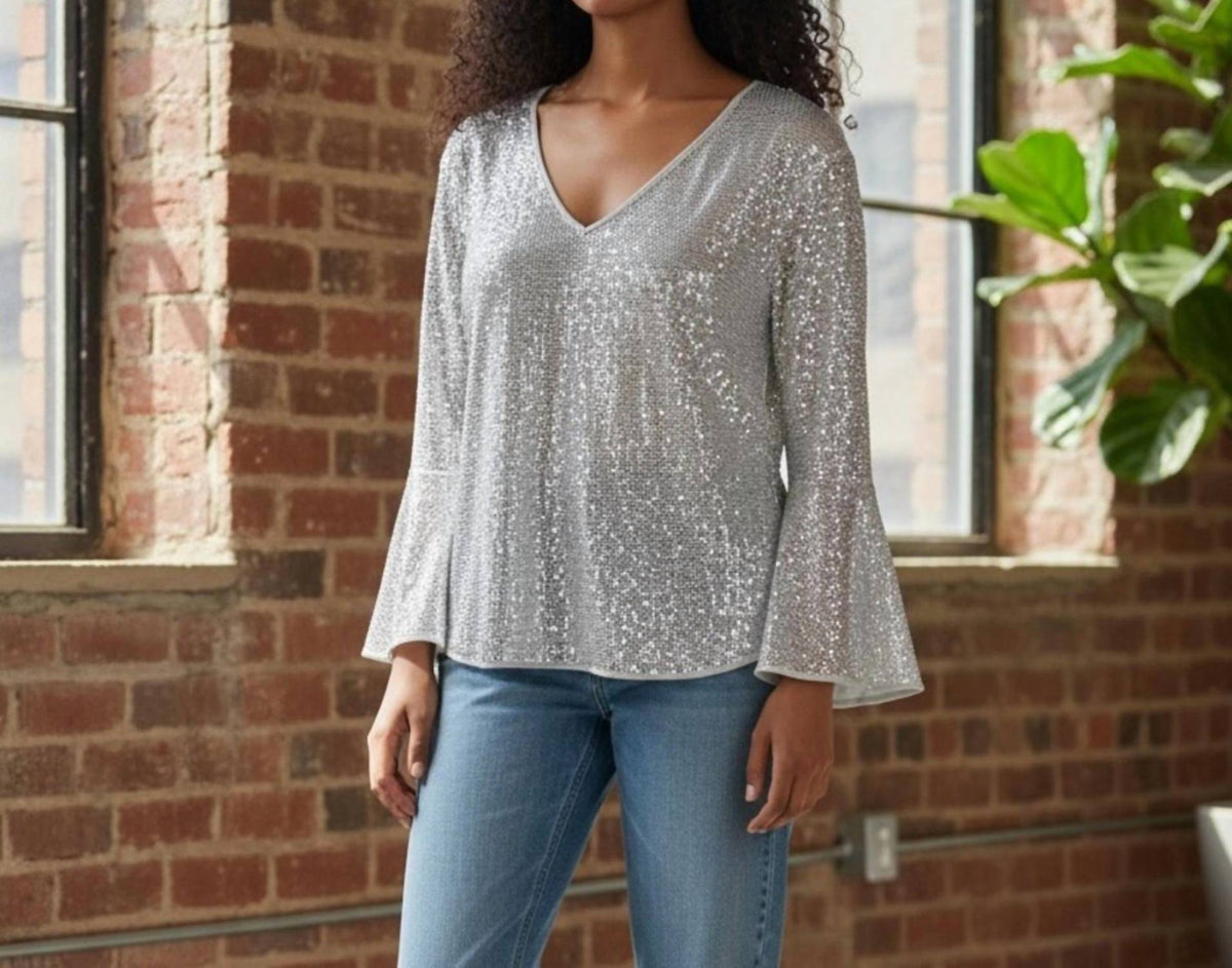 Vince Camuto - Sequin V-neck Top