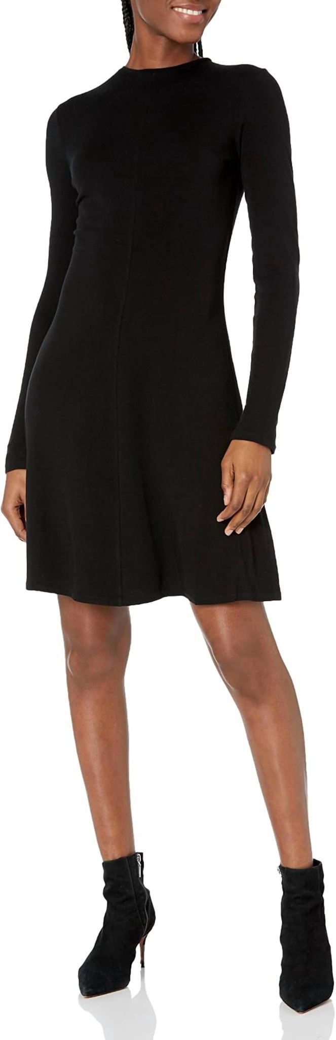 Vince - Long Sleeve Crew Neck Mini Dress - black - clothing - dresses