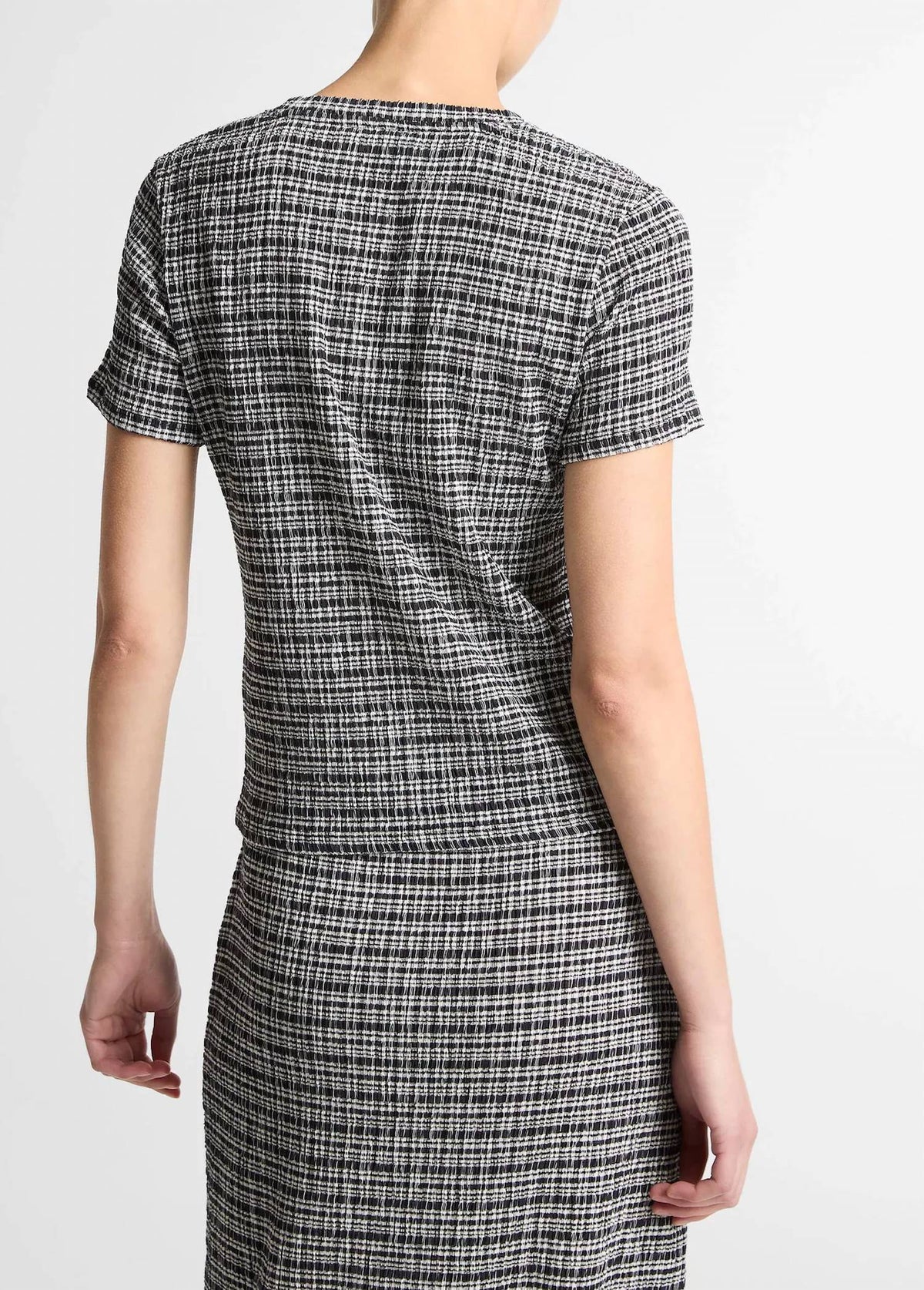 Vince - Plaid Grid-knit Short-sleeve Crew Neck Top