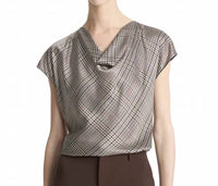 Vince - PRESSED PLAID COWLNECK SILK TOP