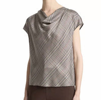 Vince - PRESSED PLAID COWLNECK SILK TOP