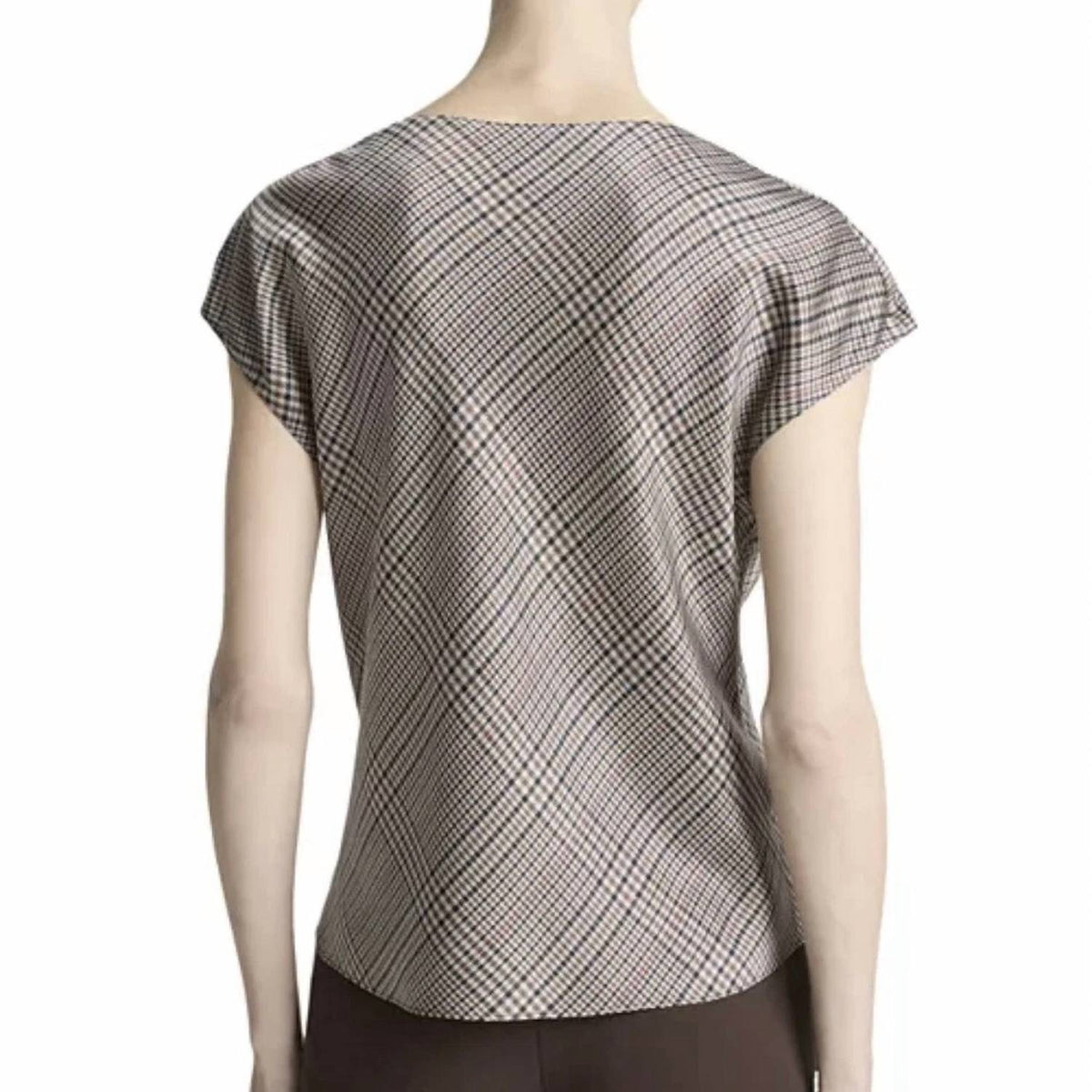 Vince - PRESSED PLAID COWLNECK SILK TOP