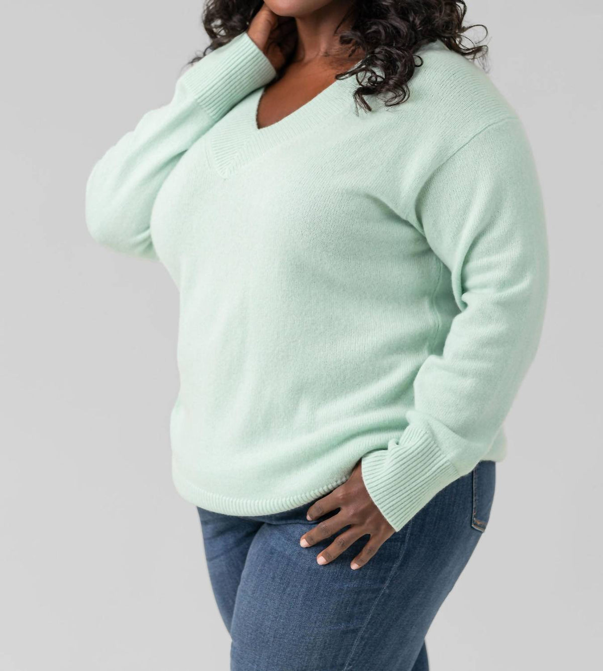 Vince - Rib Trim V-neck Sweater - Plus Size