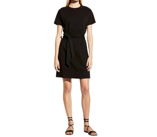 Vince - Short Sleeve Waist Tiedress - black - clothing - cotton - blend