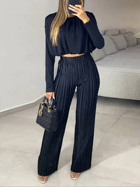 Vividlux - Long Sleeves Pleated Two Piece Set