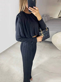 Vividlux - Long Sleeves Pleated Two Piece Set