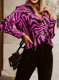 Vividlux - Printed Zebra-Stripe Lapel Blouse