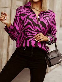 Vividlux - Printed Zebra-Stripe Lapel Blouse