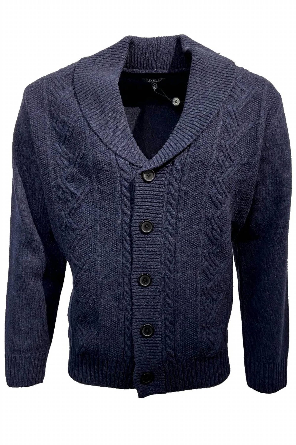 Viyella - Men's Shawl Collar Wool Blend Button-front Cable Knit Cardigan Sweater
