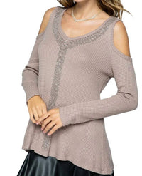 Vocal Apparel - LONG SLEEVE COLD SHOULDER STUD DETAIL TOP