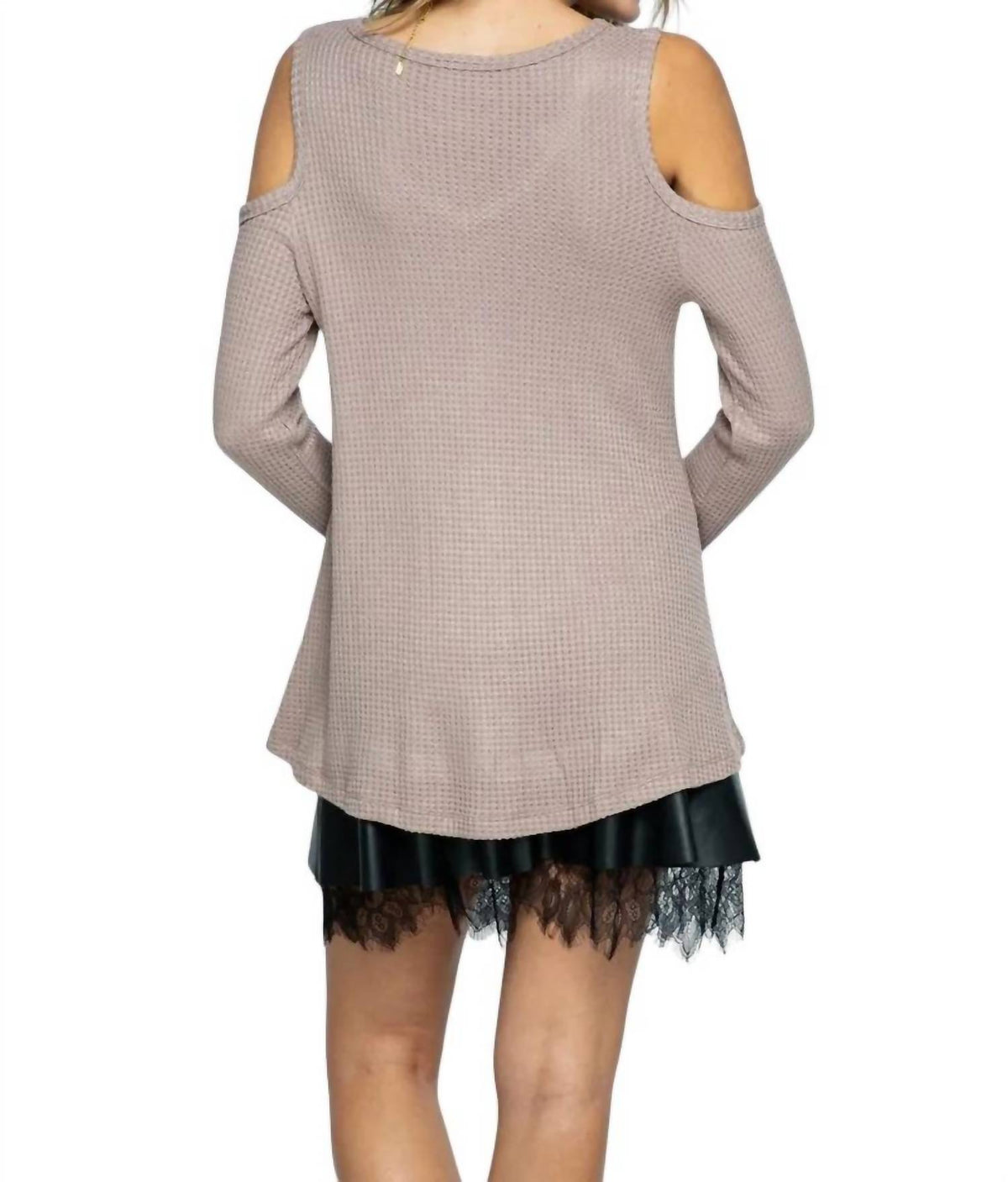 Vocal Apparel - LONG SLEEVE COLD SHOULDER STUD DETAIL TOP