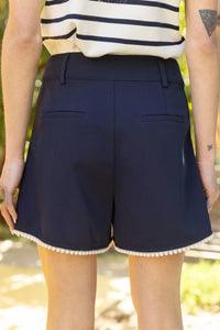 Voy - Chic Pearl Embellished Pleated Shorts