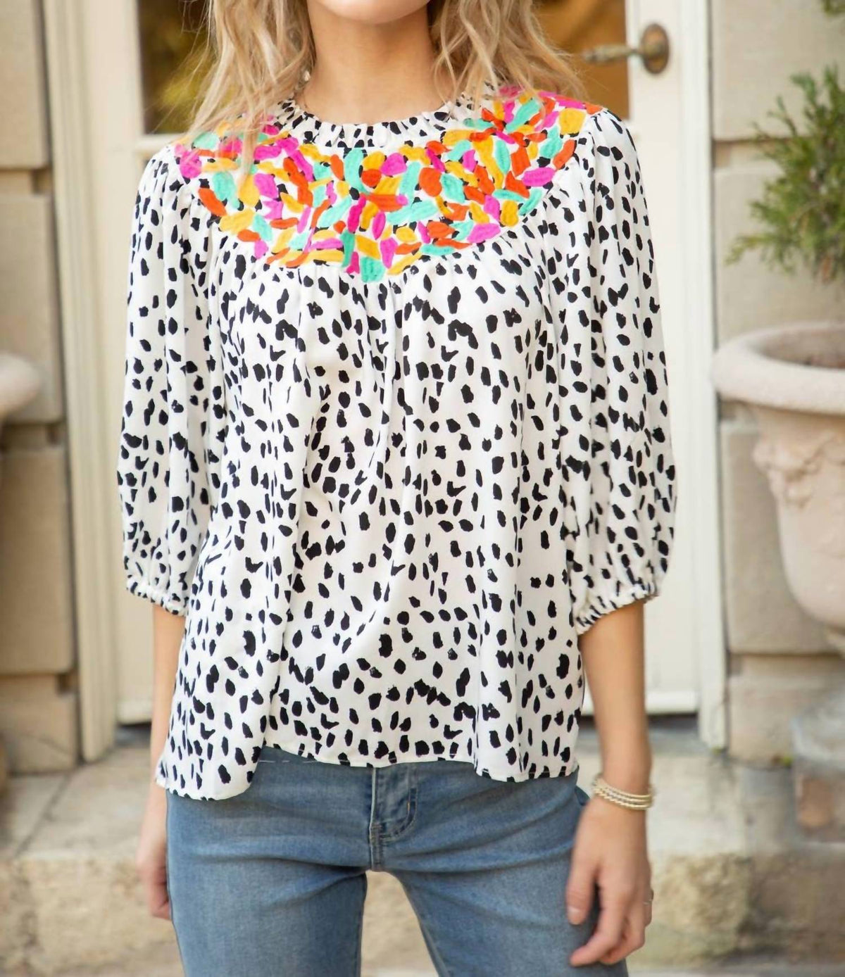 Voy - Just Perfect Half Sleeve Dotted Top