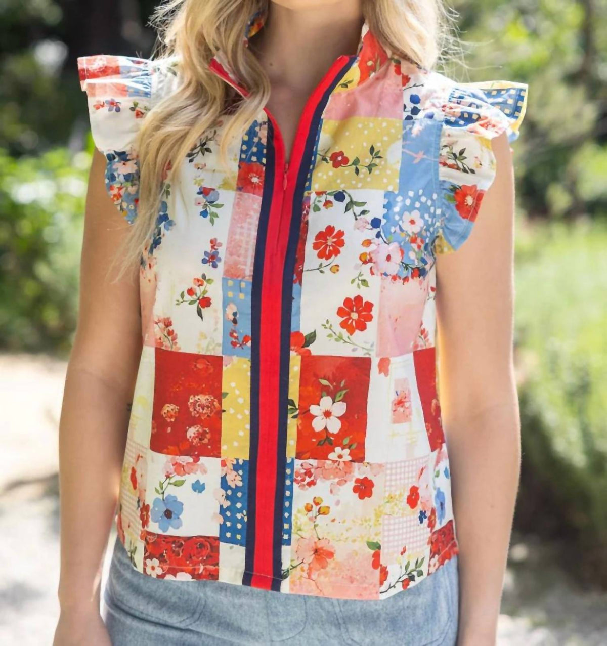 Voy - Patchwork Flutter Top