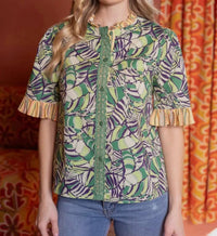 Voy - Ruffled Multi Print Button Down Top