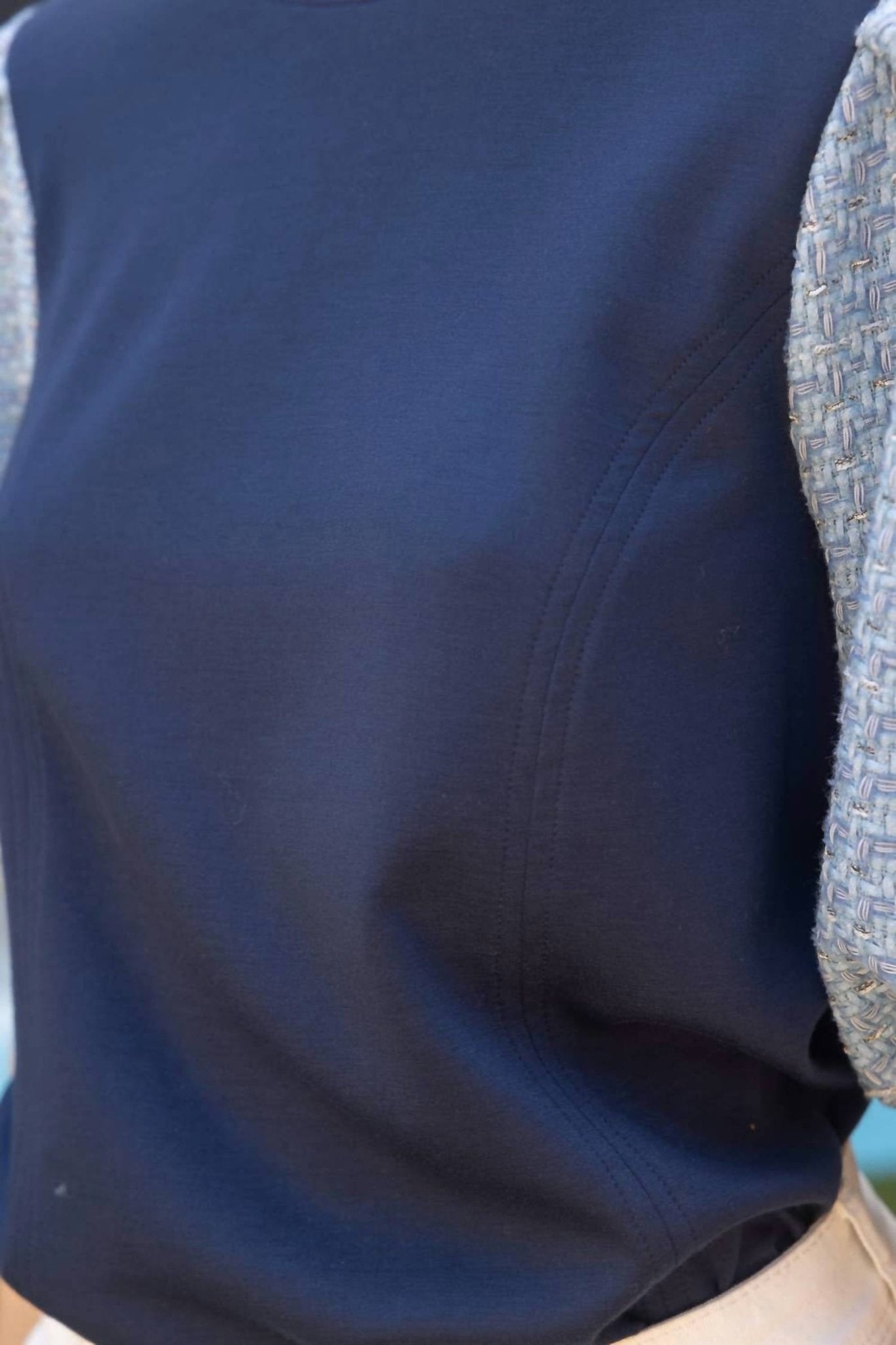 Voy - TWEED PUFF SLEEVE KNIT TOP - blouses - blue - clothing