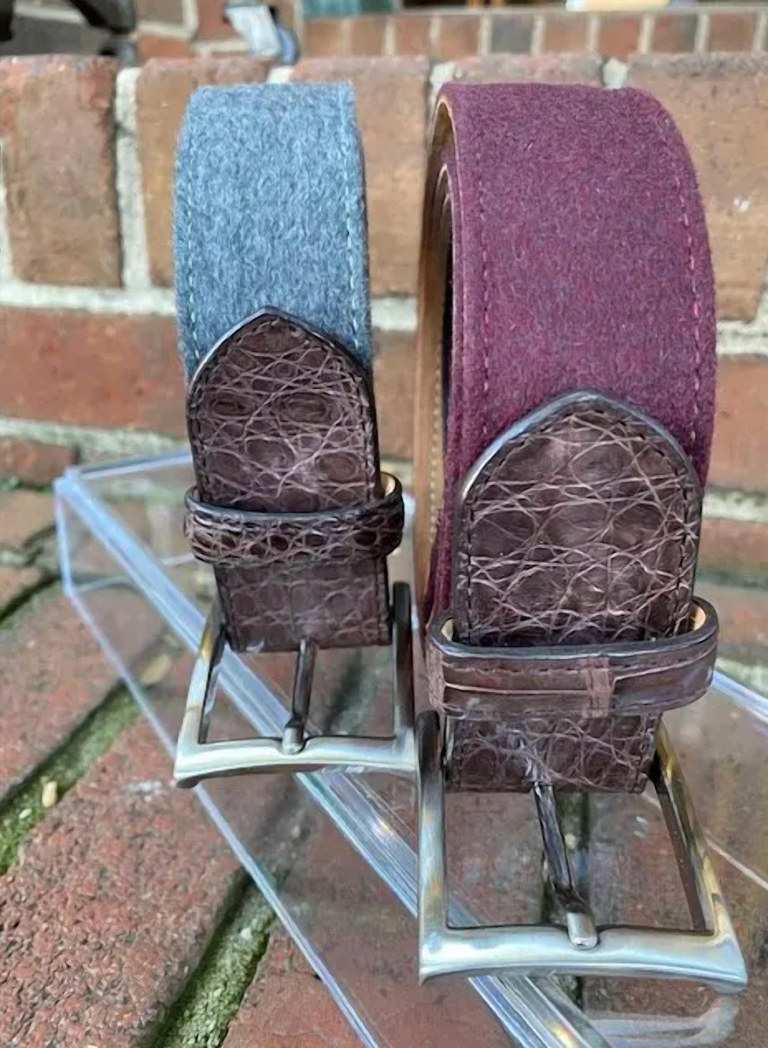 W. Kleinberg - Cashmere Belt with Genuine Croc Tab - accessories - belts - cashmere