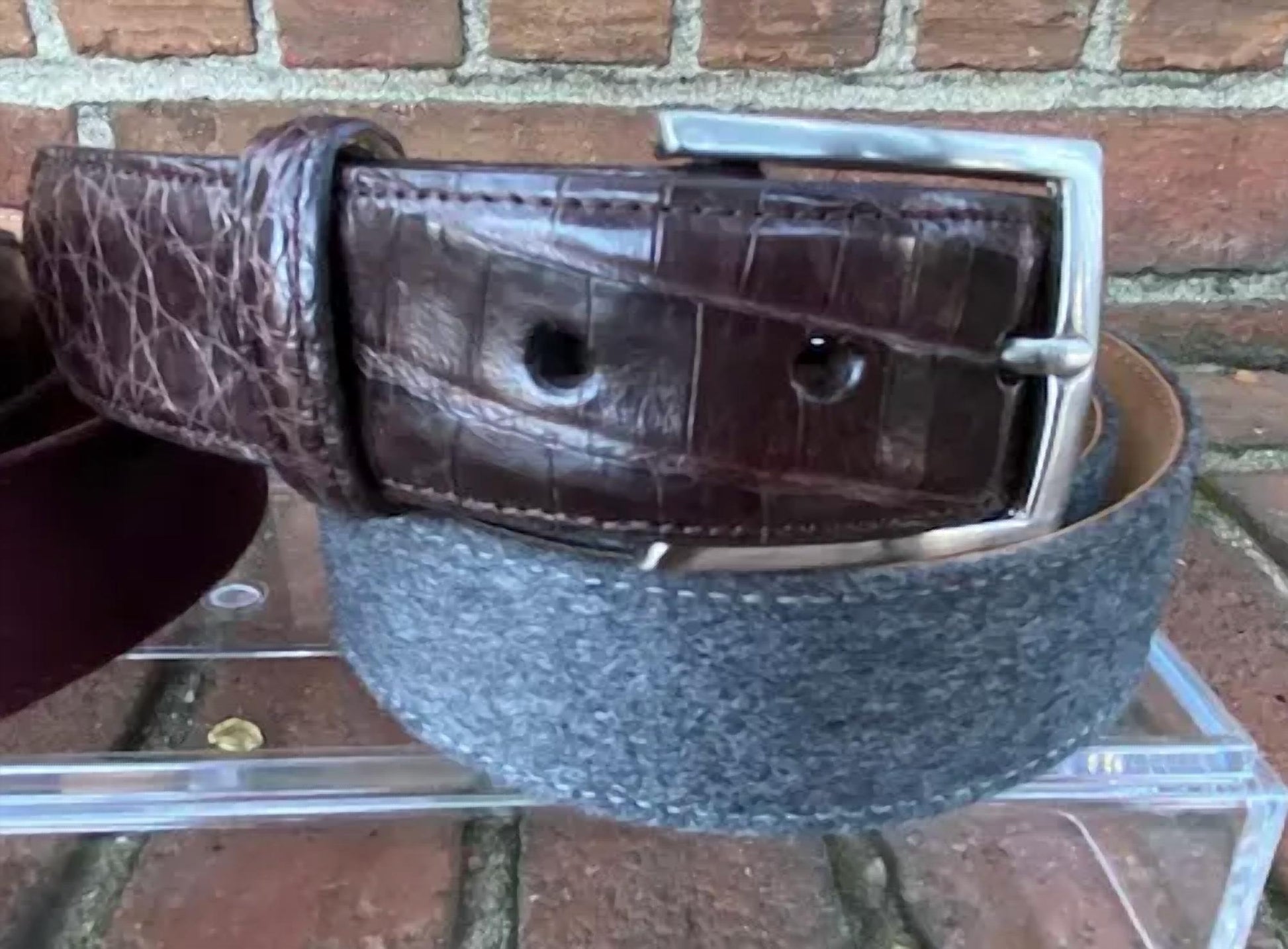 W. Kleinberg - Cashmere Belt with Genuine Croc Tab - accessories - belts - cashmere