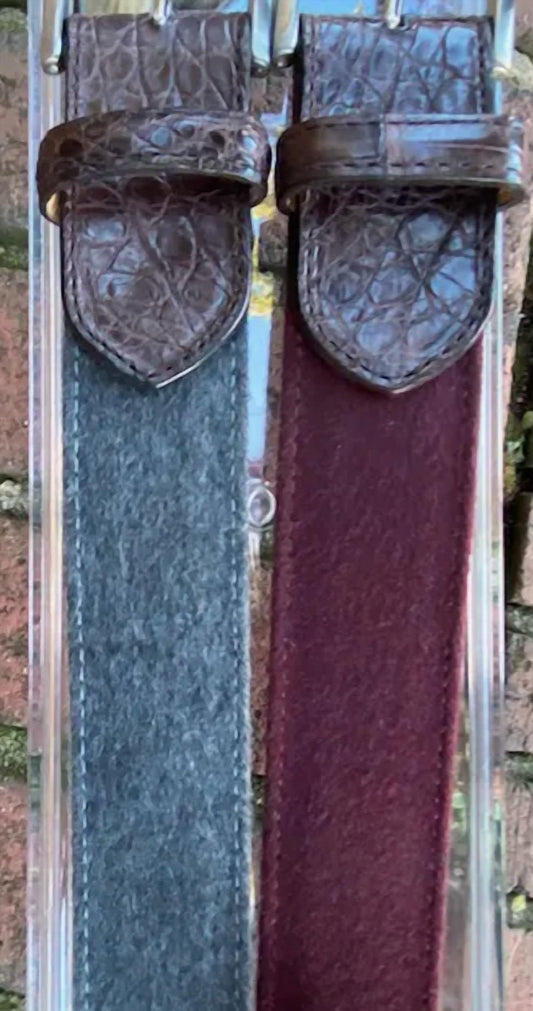 W. Kleinberg - Cashmere Belt with Genuine Croc Tab - accessories - belts - cashmere