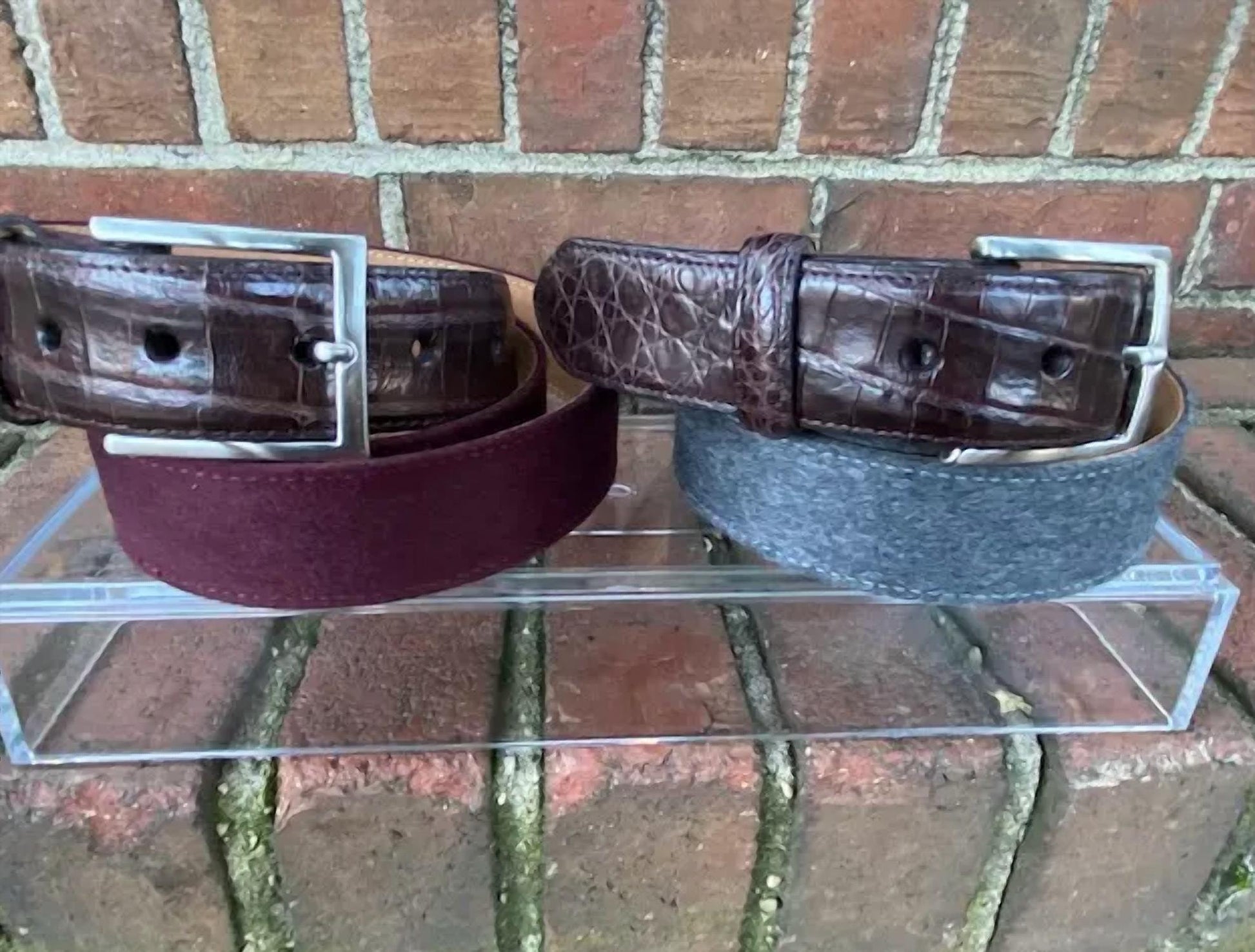 W. Kleinberg - Cashmere Belt with Genuine Croc Tab - accessories - belts - cashmere