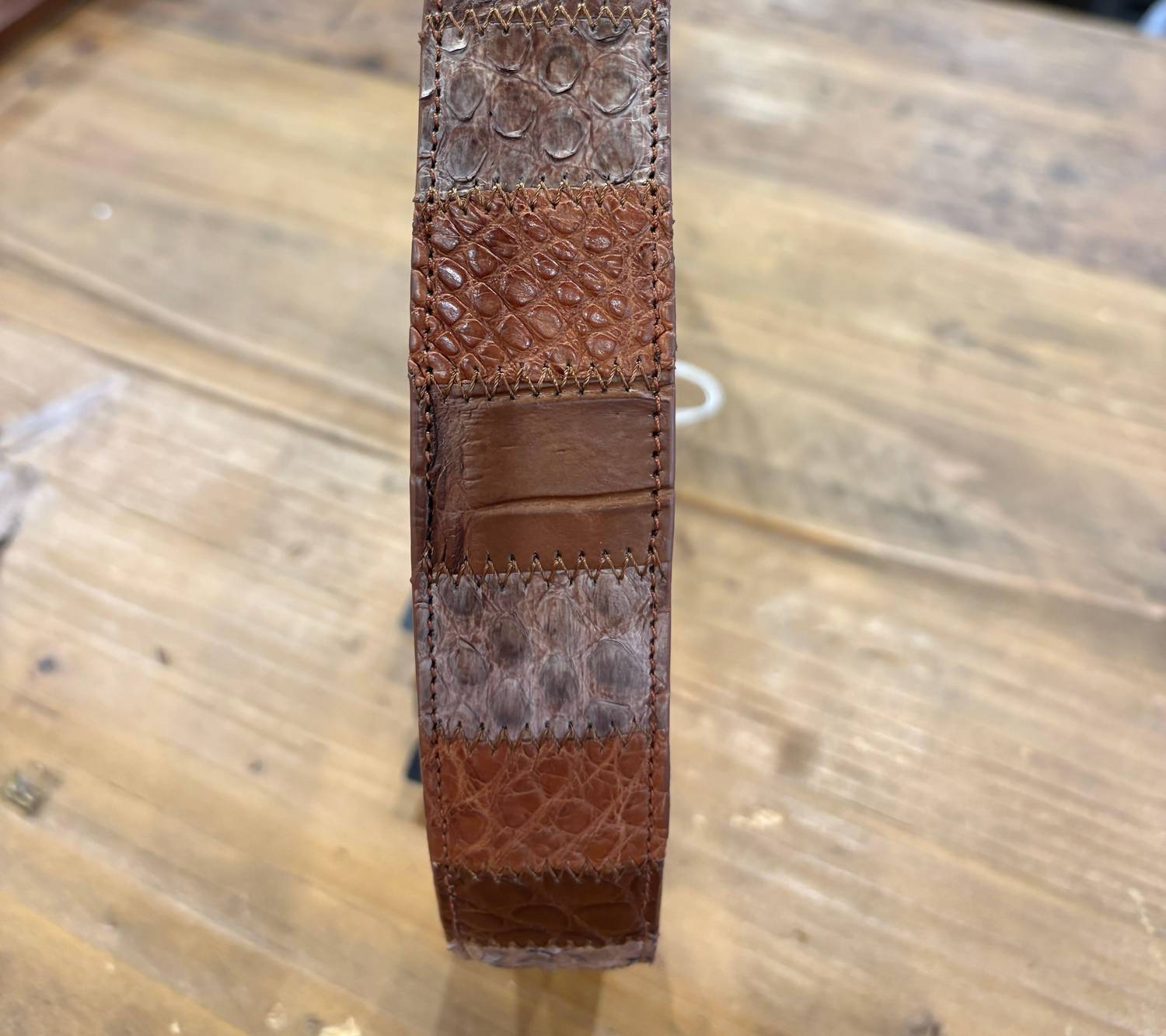 W. Kleinberg - Men's Matte Aligator Patchwork Belt - bags - belt - bags - brown