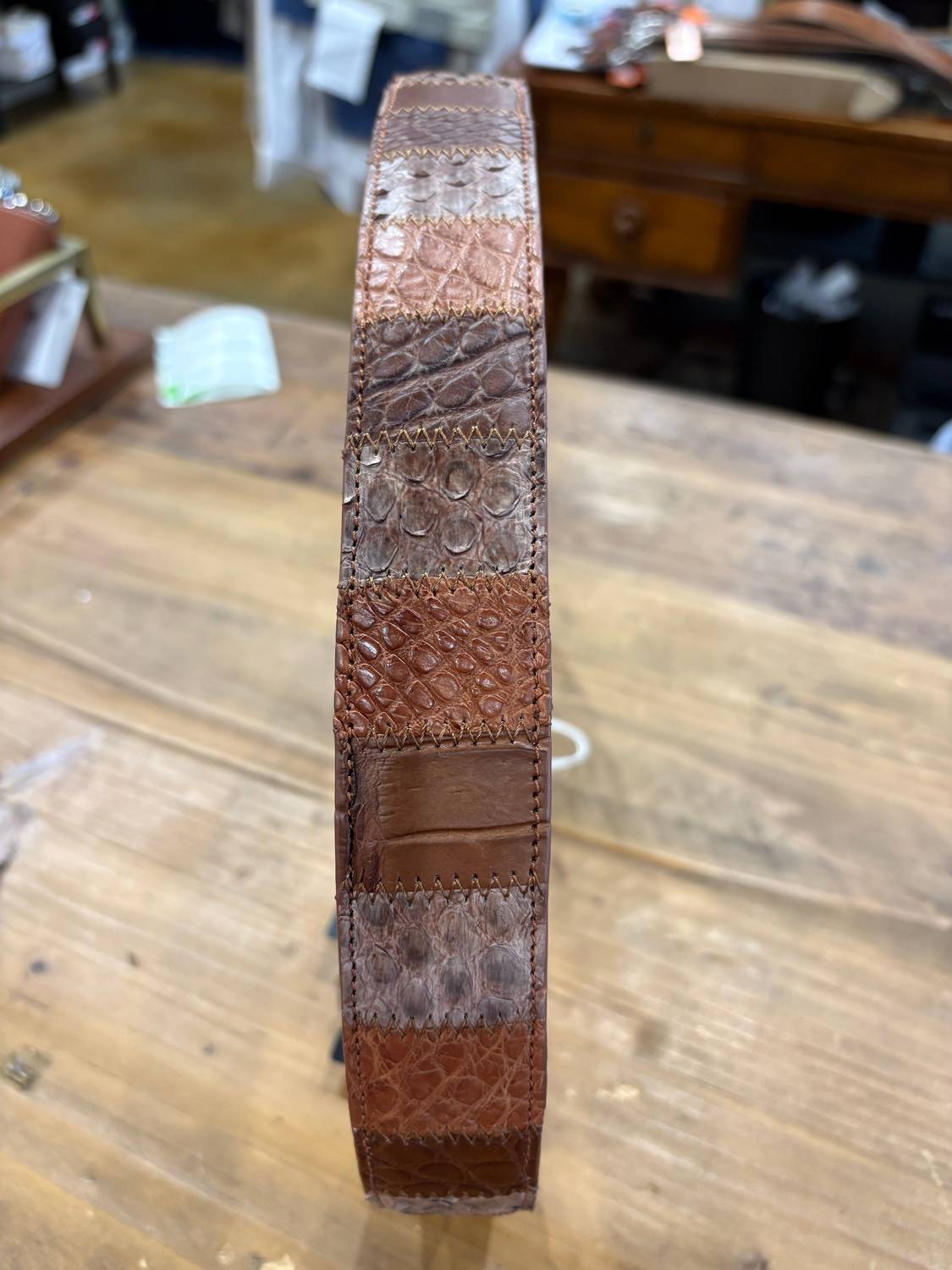 W. Kleinberg - Men's Matte Aligator Patchwork Belt - bags - belt - bags - brown