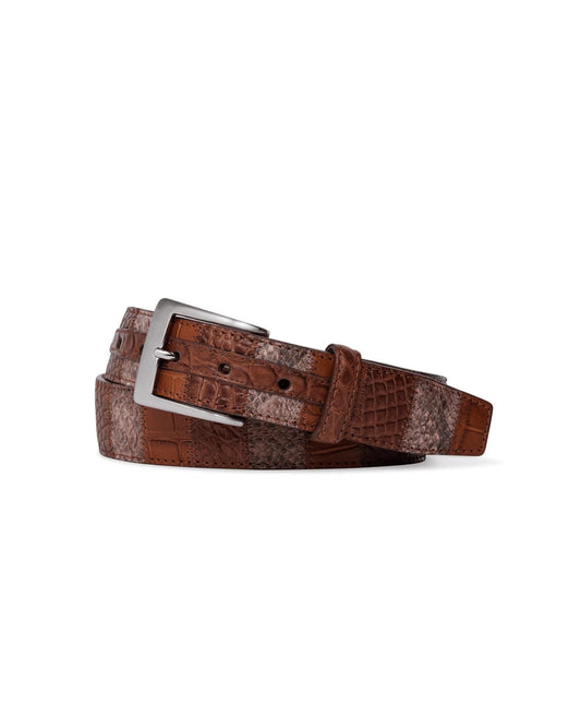 W. Kleinberg - Men's Matte Aligator Patchwork Belt - bags - belt - bags - brown