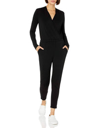 Walter Baker - Long Sleeve Surplice Neck Jumpsuit - black - clothing - jumpsuits