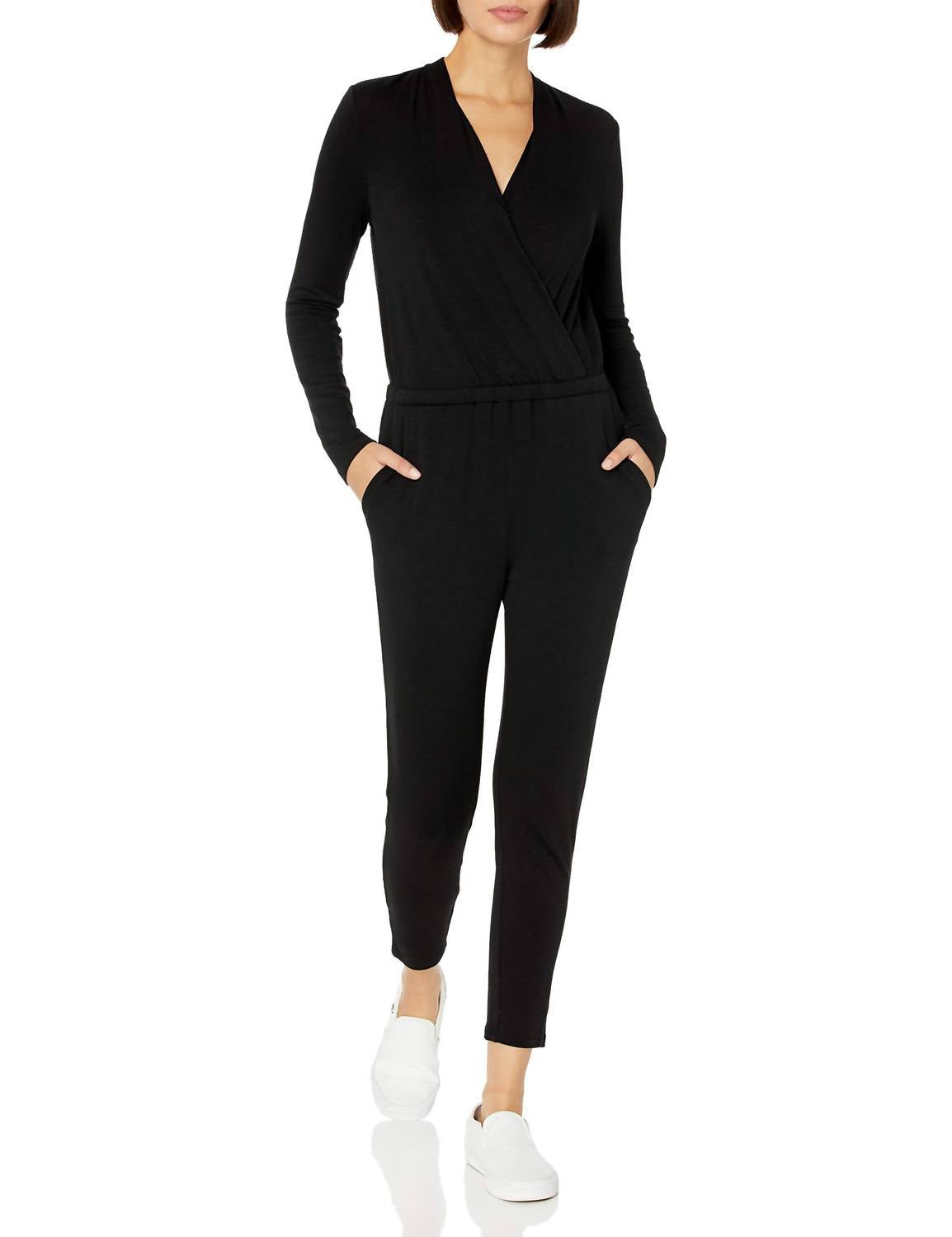 Walter Baker - Long Sleeve Surplice Neck Jumpsuit - black - clothing - jumpsuits