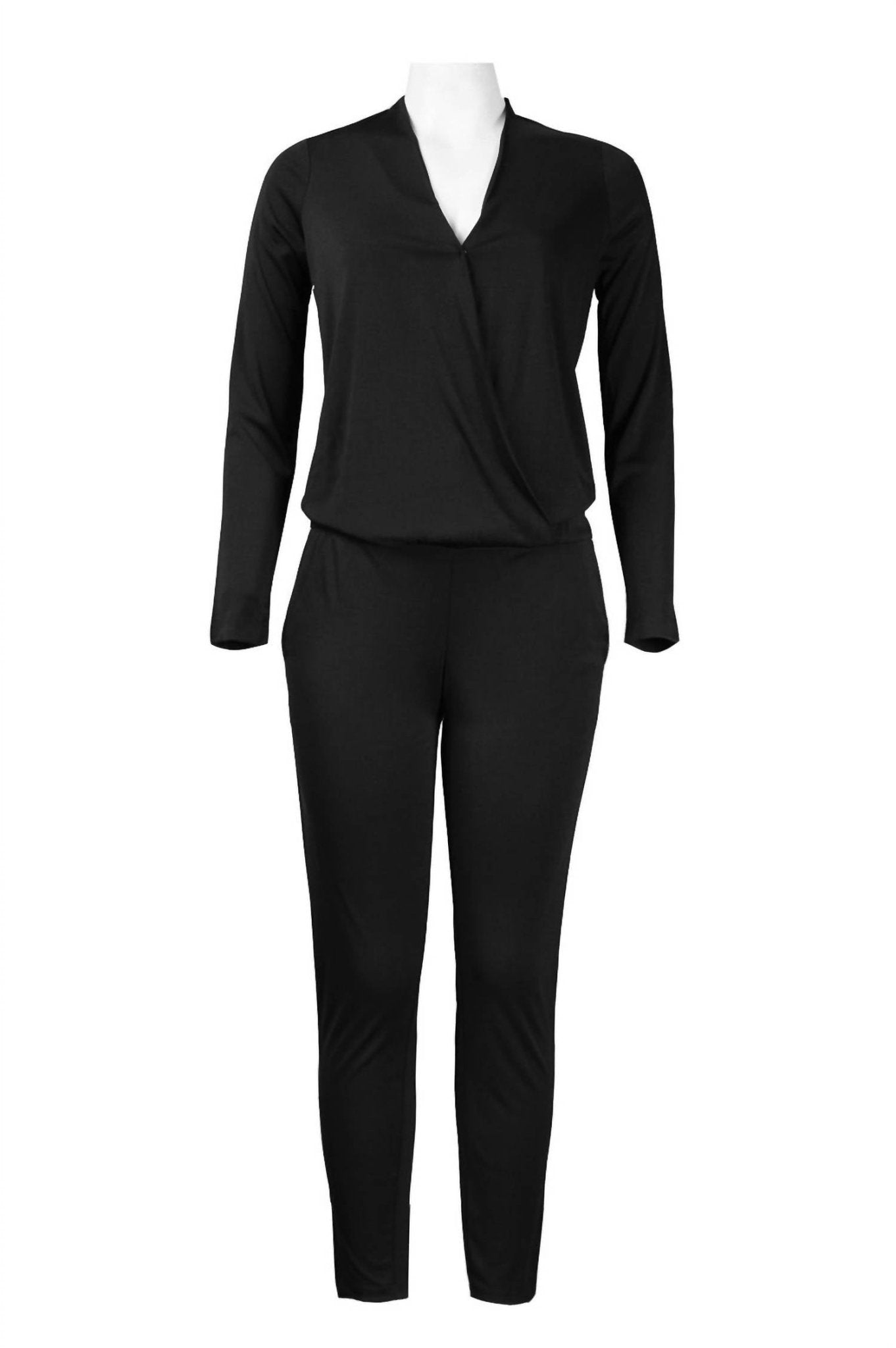 Walter Baker - Long Sleeve Surplice Neck Jumpsuit - black - clothing - jumpsuits
