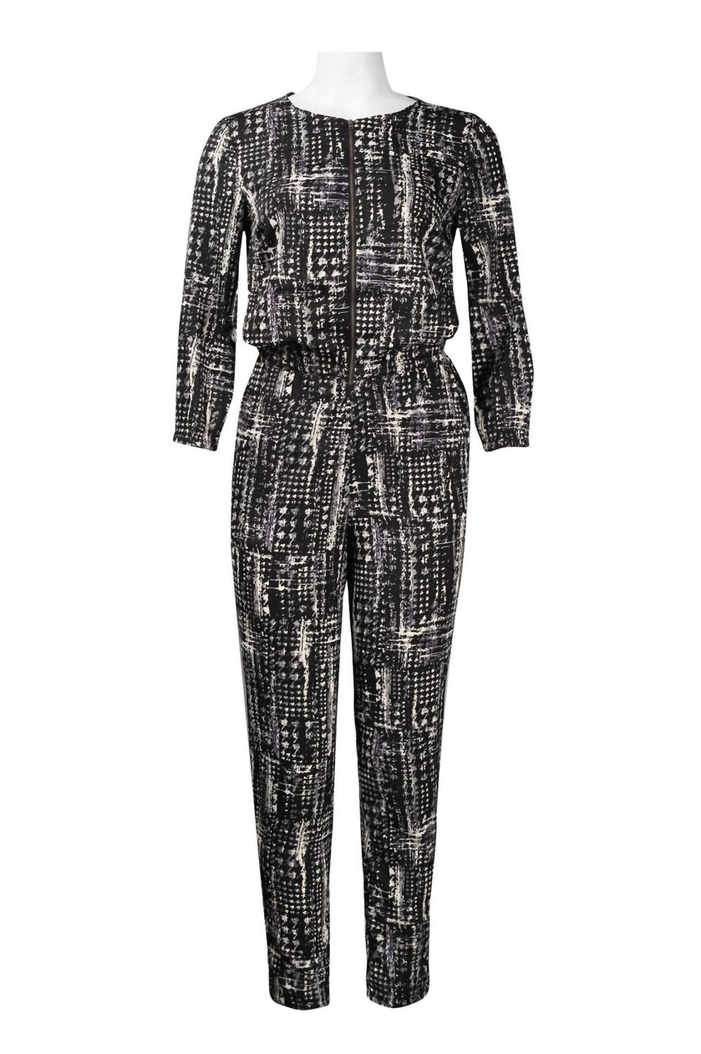 Walter Baker - Women's 3/4 Sleeve Zippered Front Jumpsuit - black - clothing - jumpsuits