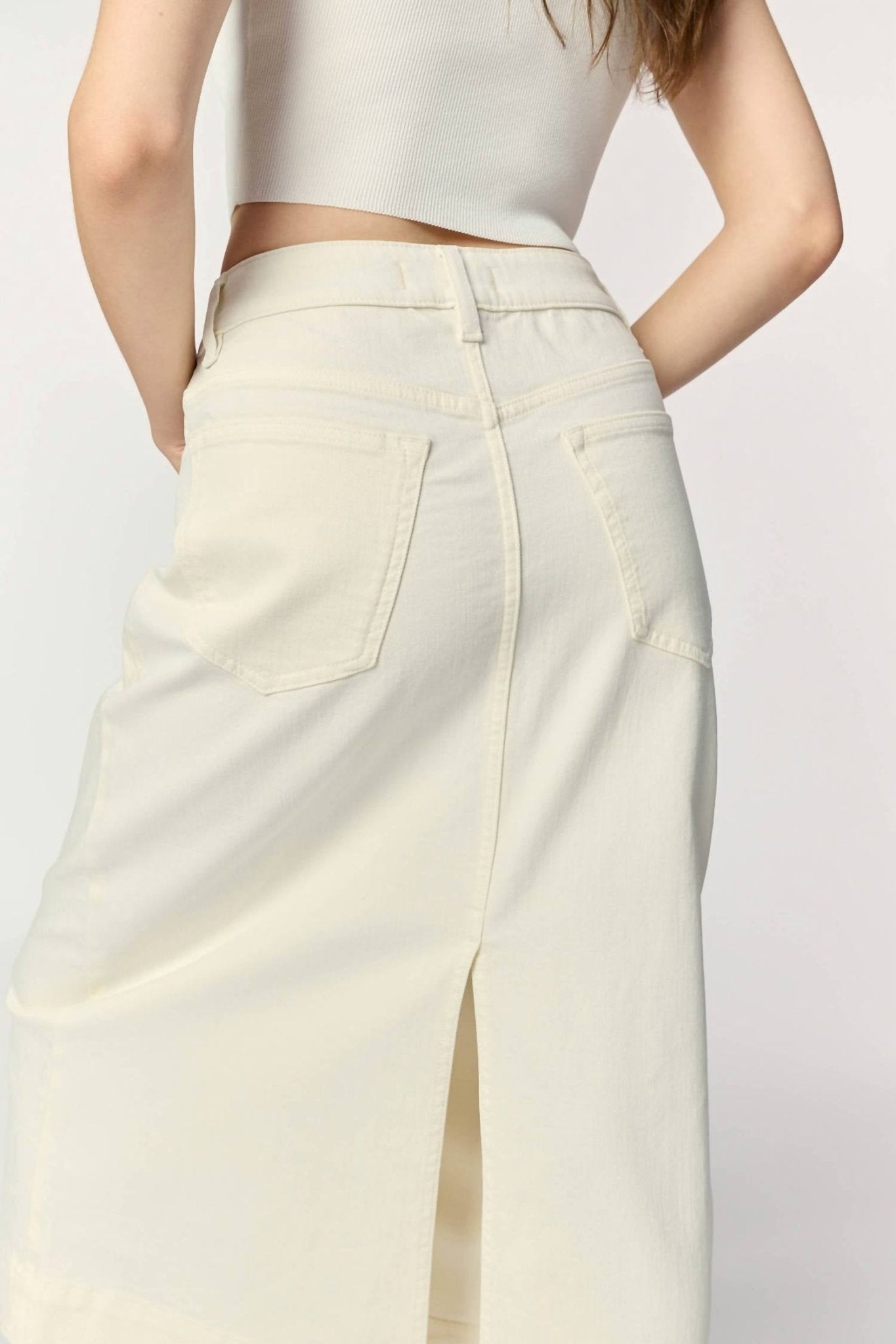 Warp + Weft - Lin Denim Skirt - beige - clothing - cotton - blend