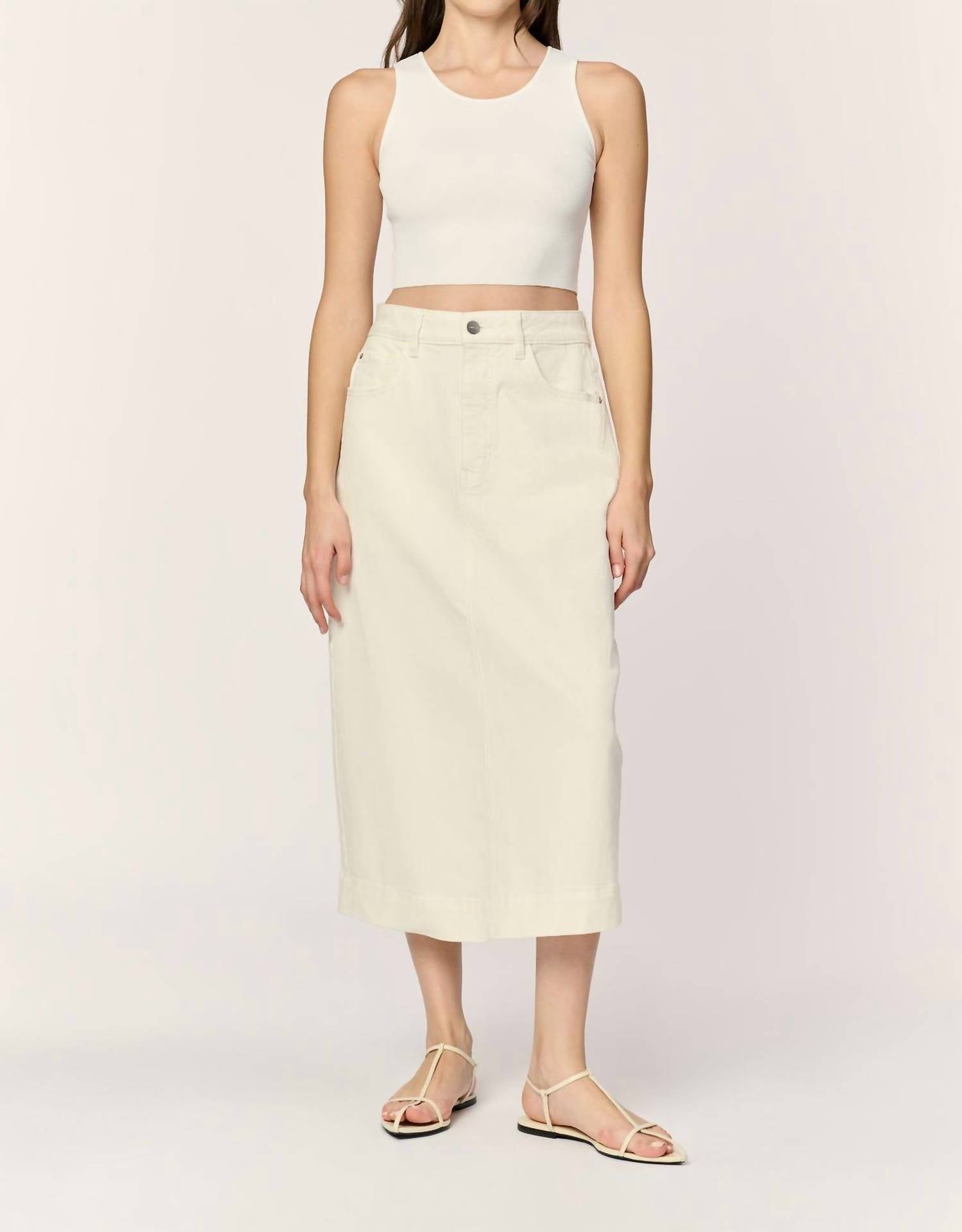 Warp + Weft - Lin Denim Skirt - beige - clothing - cotton - blend