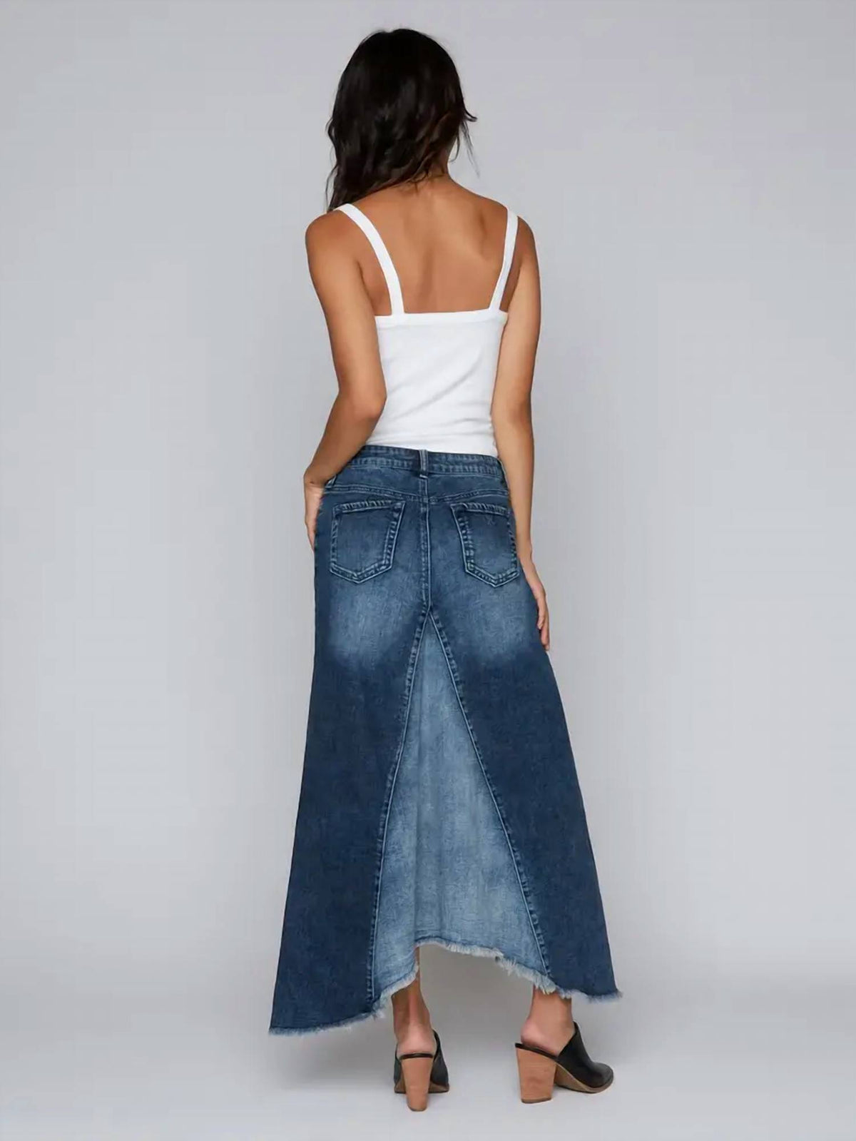Wash Lab - Selma Pieced Denim Midi Skirt