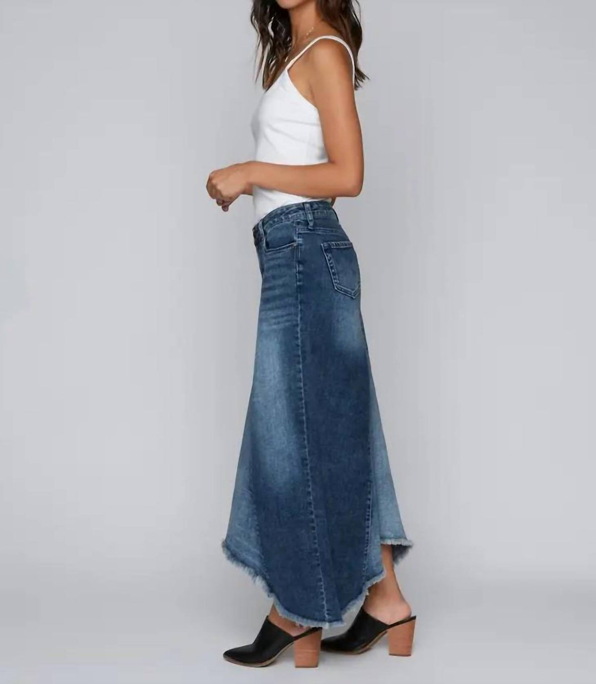Wash Lab - Selma Pieced Denim Midi Skirt