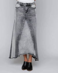 Wash Lab - Selma Pieced Denim Midi Skirt